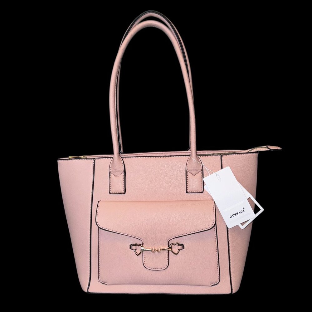 NEW GUSSACI Pink Faux Leather Handbag Purse Tote